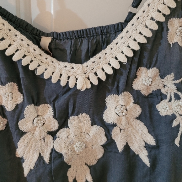 NWT Boho Blue Embroidered & Beaded Babydoll Tank Top - Picture 14 of 15